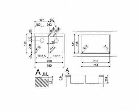 Кухонная мойка SMEG VR12S3434RS