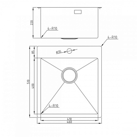 Кухонная мойка MILACIO Denia 46 Steel MC.77470 нержавеющая сталь