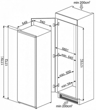 Встраиваемая морозильная камера SMEG s7220fnd2p
