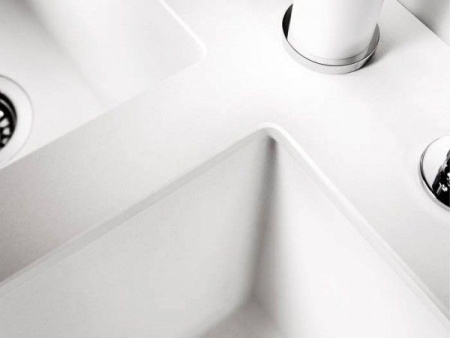 Кухонная мойка BLANCO SUBLINE 350/350-U SILGRANIT отводная арматура InFino® белый гранит 523578