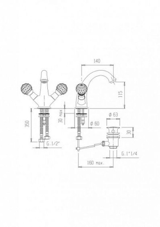 Смеситель CEZARES GOLF-LS1-03/24 золото/ручки золото