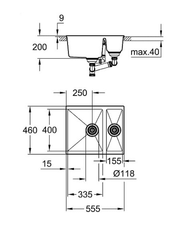 Кухонная мойка GROHE K500 черный гранит 31648AP0