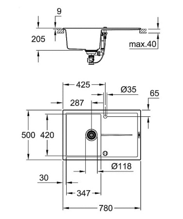 Кухонная мойка GROHE K400 черный гранит 31639AP0