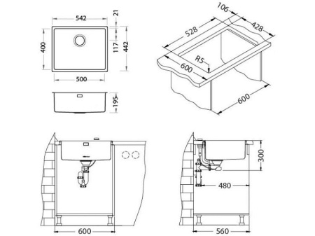Кухонная мойка ALVEUS Kombino 50 Monarch ANTRACITE SAT-90 F/S 1121284