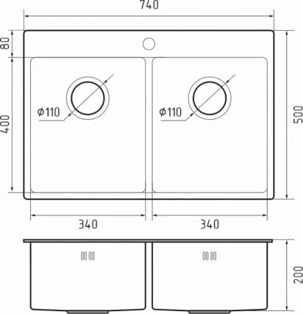 Кухонная мойка RIVELATO RINOX 7450 2В PVD black