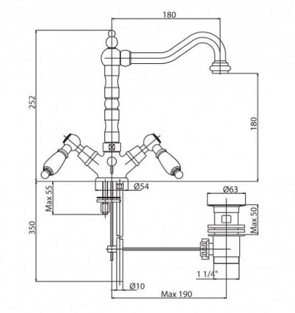 Смеситель CEZARES FIRST-LS2-02-Bi бронза/ручки белые