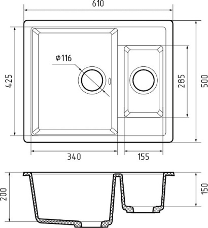Кухонная мойка GRANFEST Quadro GF-Q610K иней