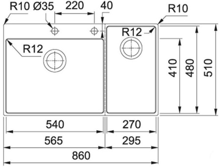 Кухонная мойка FRANKE Box Center BWX 220-54-27 TL рабочий центр слева