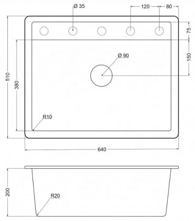 Кухонная мойка EMAR EMQ-1640.Q барит